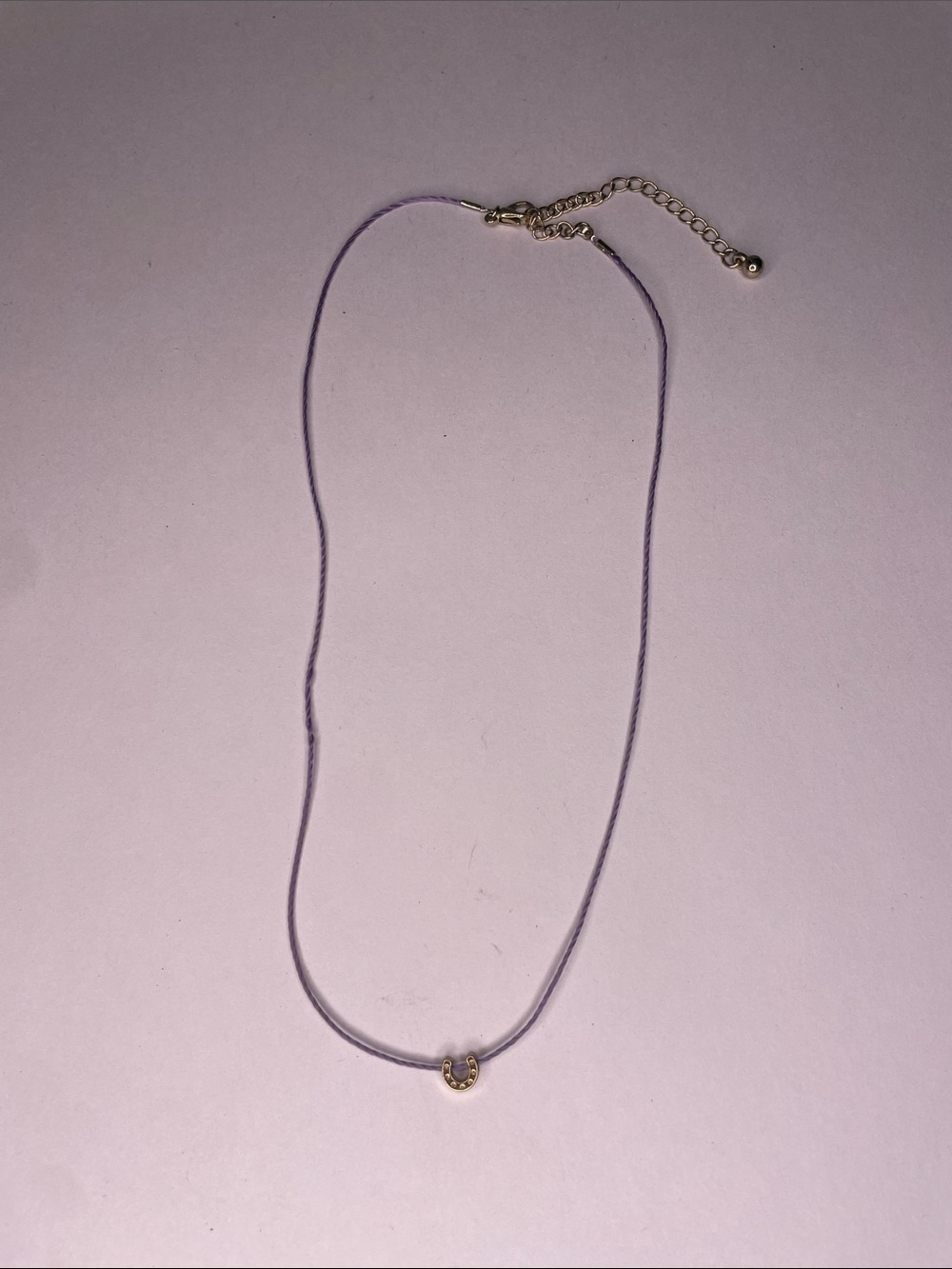 Delicate Lavender Cord Necklace with Gold Horseshoe Charm